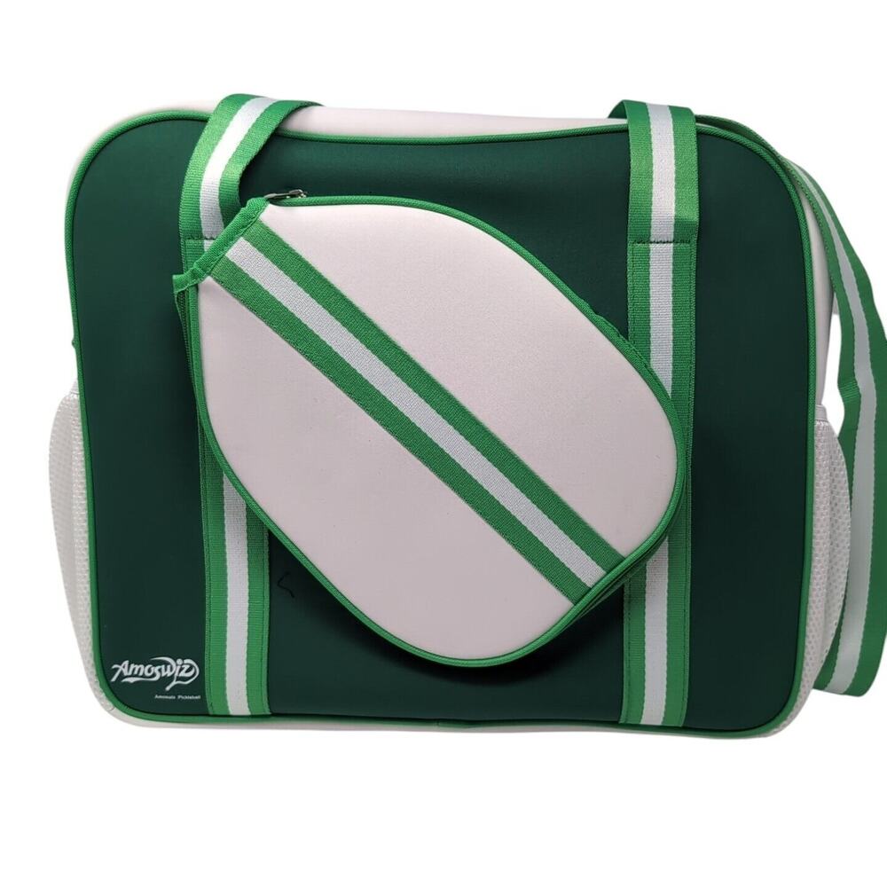 Pickleball Bag Neoprene Crossbody Double Handle Green White XL Tote